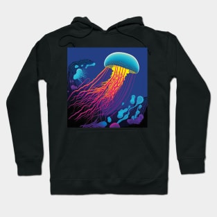 Blue, Pink and Yellow Jellyfish Swimming Underwater in the Ocean Hoodie